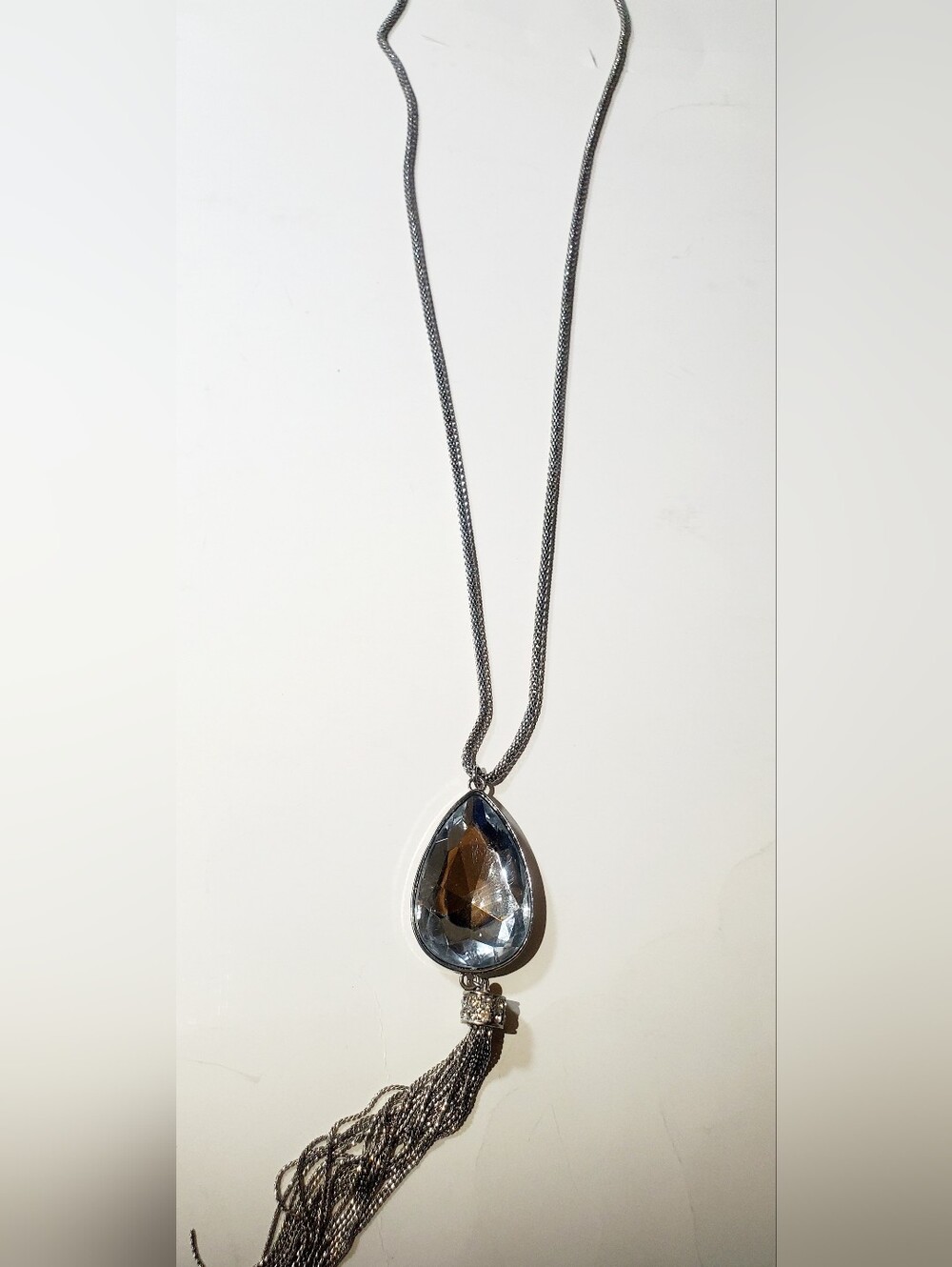 Elegant Teardrop Pendant Necklace - Silver Tone with Blue Crystal